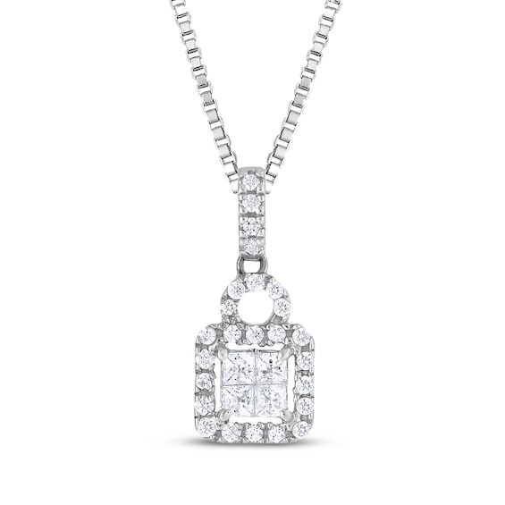 Princess-Cut Quad Diamond Cushion Frame Necklace 1/4 ct tw 14K White Gold 18"