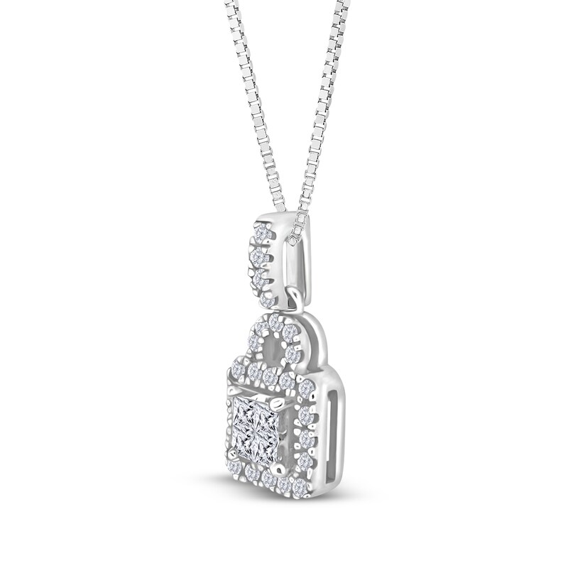 Main Image 2 of Princess-Cut Quad Diamond Cushion Frame Necklace 1/4 ct tw 14K White Gold 18"