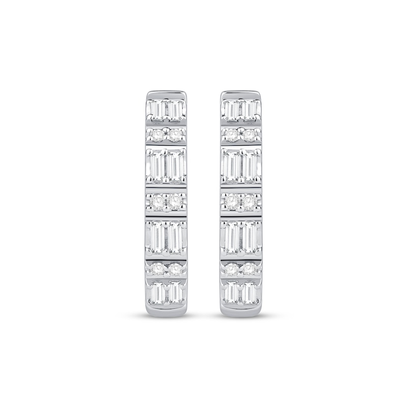 Main Image 2 of Baguette & Round-Cut Diamond Hoop Earrings 1/3 ct tw 10K White Gold
