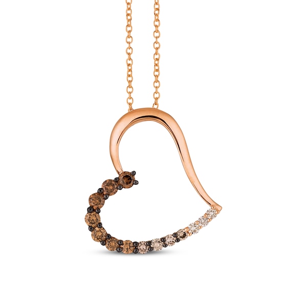 Le Vian Chocolate Ombré Diamond Heart Necklace 1/2 ct tw 14K Strawberry Gold 18"