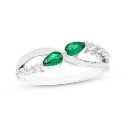 Pear-Shaped Lab-Created Emerald & White Lab-Created Sapphire Ring 10K White Gold