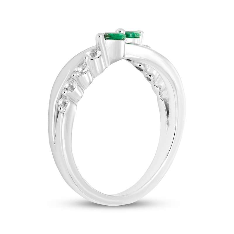 Main Image 2 of Pear-Shaped Lab-Created Emerald & White Lab-Created Sapphire Ring 10K White Gold