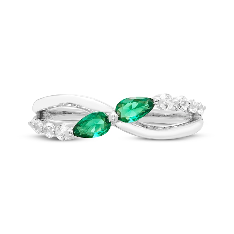 Main Image 3 of Pear-Shaped Lab-Created Emerald & White Lab-Created Sapphire Ring 10K White Gold