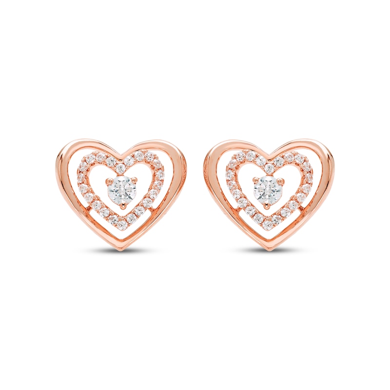 Main Image 2 of Diamond Double Heart Stud Earrings 1/4 ct tw 10K Rose Gold