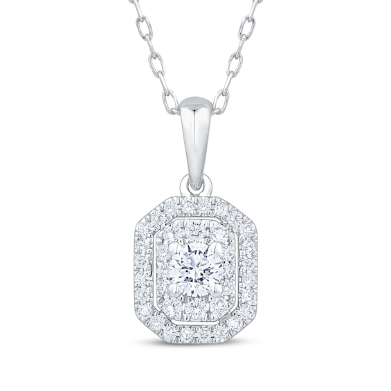 Diamond Double Octagon Halo Necklace 3/8 ct tw 10K White Gold 18"