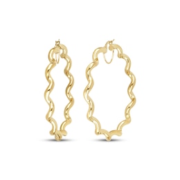 Wavy Hoop Earrings 40mm 10K Yellow Gold