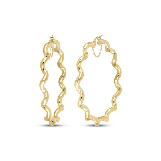 Wavy Hoop Earrings 40mm 10K Yellow Gold