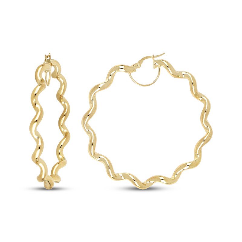 Main Image 3 of Wavy Hoop Earrings 40mm 10K Yellow Gold