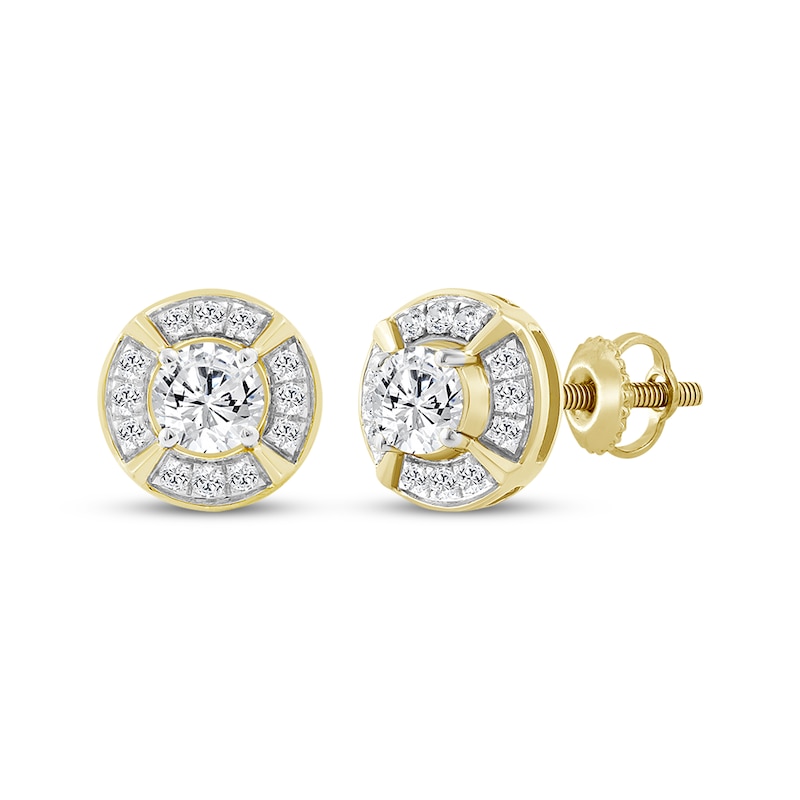 Main Image 1 of KAY Lab-Grown Diamonds Men's Halo Stud Earrings 1 ct tw 10K Yellow Gold