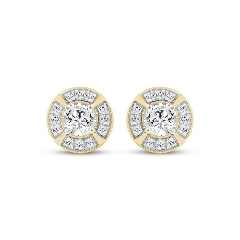 Main Image 2 of KAY Lab-Grown Diamonds Men's Halo Stud Earrings 1 ct tw 10K Yellow Gold