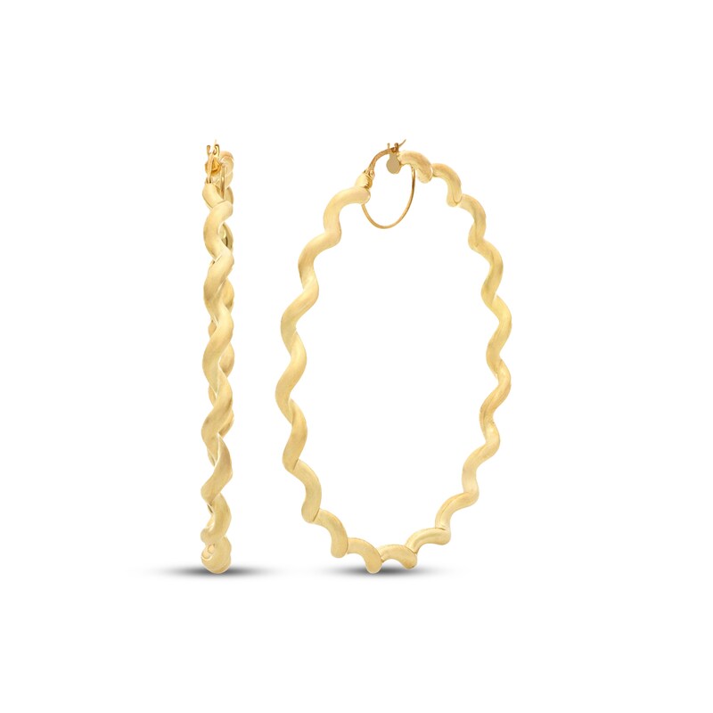 Main Image 1 of Wavy Hoop Earrings 60mm 10K Yellow Gold
