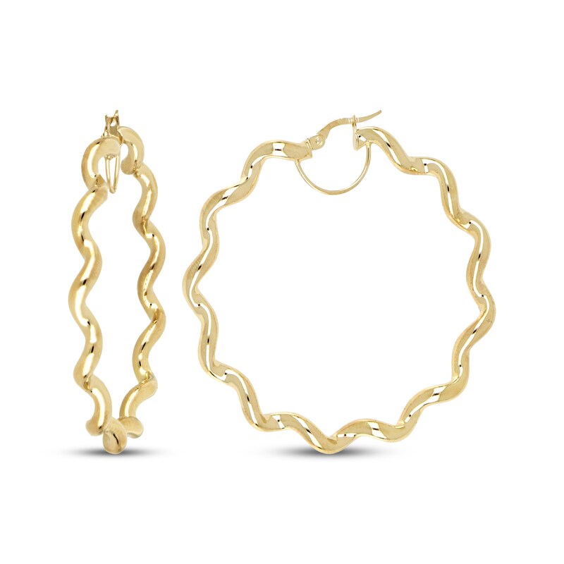 Main Image 3 of Wavy Hoop Earrings 60mm 10K Yellow Gold