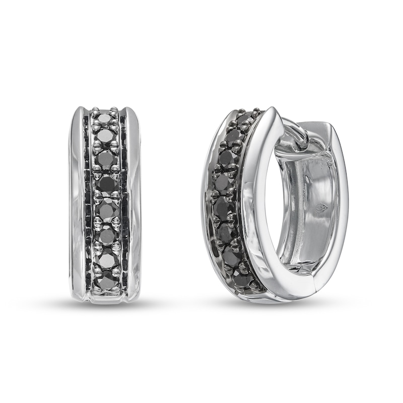 Main Image 1 of Previously Owned Men's Black Diamond Huggie Hoop Earrings 1/3 ct tw Round-cut 10K White Gold
