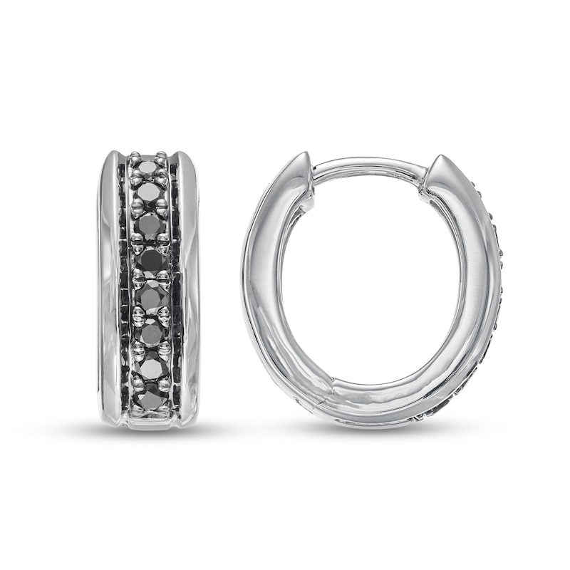 Main Image 2 of Previously Owned Men's Black Diamond Huggie Hoop Earrings 1/3 ct tw Round-cut 10K White Gold