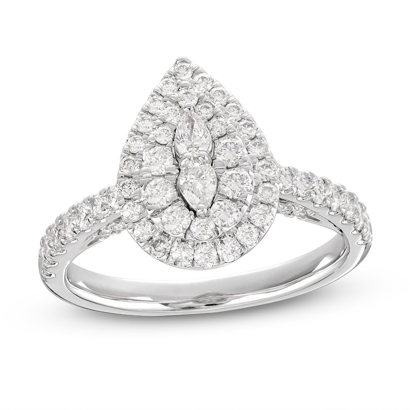 Main Image 1 of Previously Owned Multi-Diamond Engagement Ring 2 ct tw Pear & Round-cut 14K White Gold