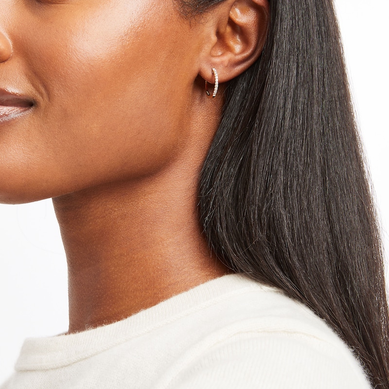 Main Image 4 of Previously Owned Diamond Hoop Earrings 1/4 ct tw 10K Yellow Gold