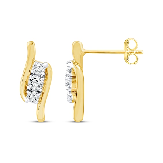 Previously Owned Three-Stone Diamond Stud Earrings 1/4 ct tw 10K Yellow Gold