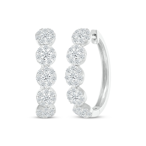 Previously Owned Diamond Halo Hoop Earrings 1 ct tw 10K White Gold