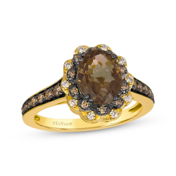 Previously Owned Le Vian Venetian Mosaic Chocolate Quartz Ring 1/3 ct tw Diamonds 14K Honey Gold