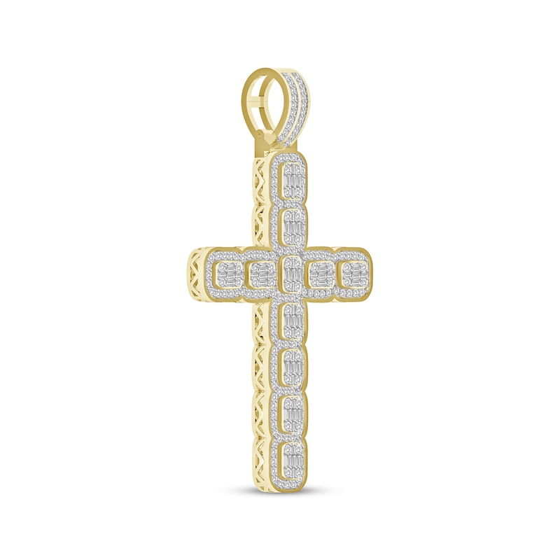 Main Image 2 of Previously Owned Men's Baguette & Round-Cut Diamond Cross Charm 2 ct tw 10K Yellow Gold