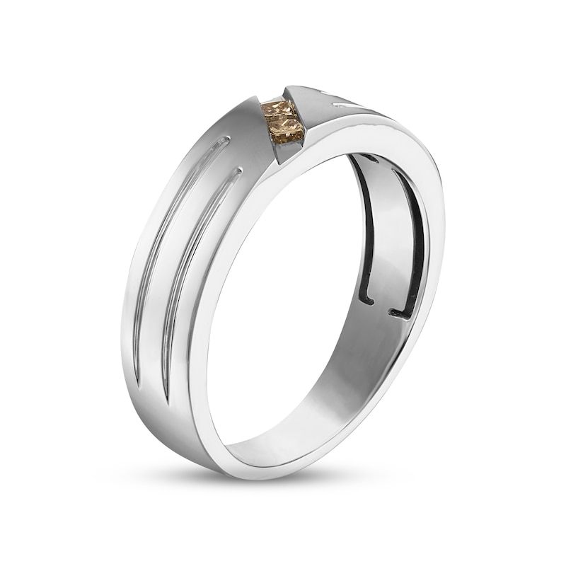 Main Image 2 of Previously Owned Men's Brown Diamond Wedding Band 1/8 ct tw Square-cut 10K White Gold