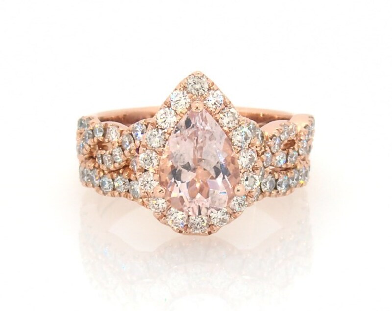 Main Image 1 of Previously Owned Neil Lane Morganite Bridal Set 1 ct tw Diamonds 14K Rose Gold Size 5.5