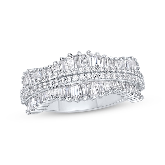 Previously Owned Baguette & Round-Cut Diamond Wavy Ring 1 ct tw 10K White Gold