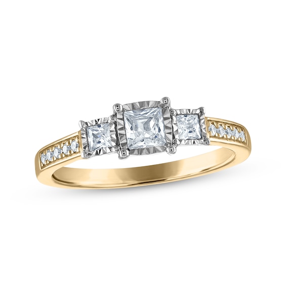 Previously Owned Memories Moments Magic Princess-Cut Diamond Three-Stone Engagement Ring 1/2 ct tw 10K Two-Tone Gold