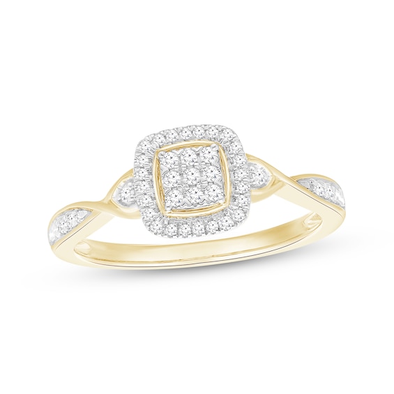 Previously Owned Multi-Diamond Cushion Halo Promise Ring 1/6 ct tw 10K Yellow Gold