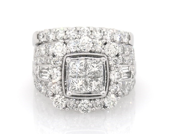 Previously Owned Princess-Cut Quad Diamond Bridal Set 4-3/8 ct tw 14K White Gold Size 7