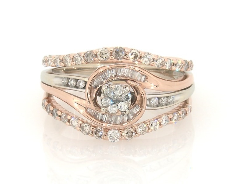 Main Image 1 of Previously Owned Multi-Diamond Swirl Bridal Set 5/8 ct tw 10K Two-Tone Gold size 7.25