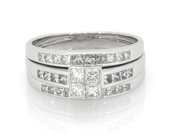 Previously Owned Diamond Bridal Set 1-1/2ct tw Princess-cut 14K White Gold Size 10.25