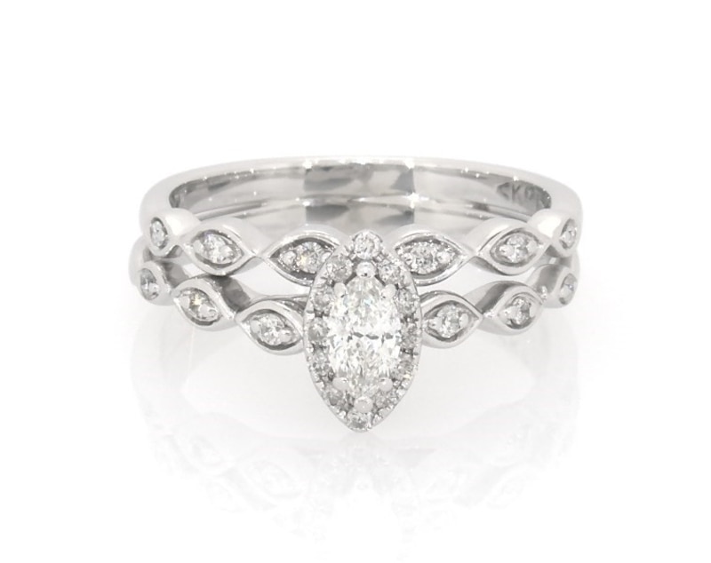 Main Image 1 of Previously Owned Diamond Bridal Set 1/3 ct tw Marquise-cut 10K White Gold Size 5.75