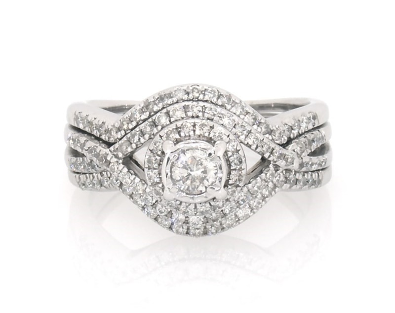 Main Image 1 of Previously Owned Diamond Bridal Set 5/8ct tw Round 10K White Gold Size 7.5