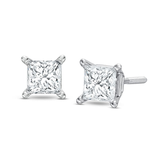 Previously Owned KAY Lab-Grown Diamonds Princess-Cut Solitaire Stud Earrings / ct tw 14K White Gold (F/SI2