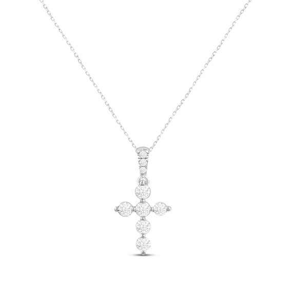 Previously Owned KAY Lab-Grown Diamonds Cross Necklace 1/2 ct tw 14K White Gold 18"