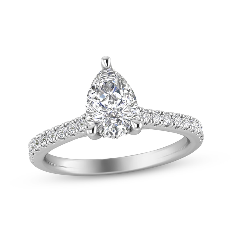 Main Image 1 of Previously Owned Lab-Grown Diamonds Engagement Ring 1-1/4 ct tw Pear & Round-cut 14K White Gold