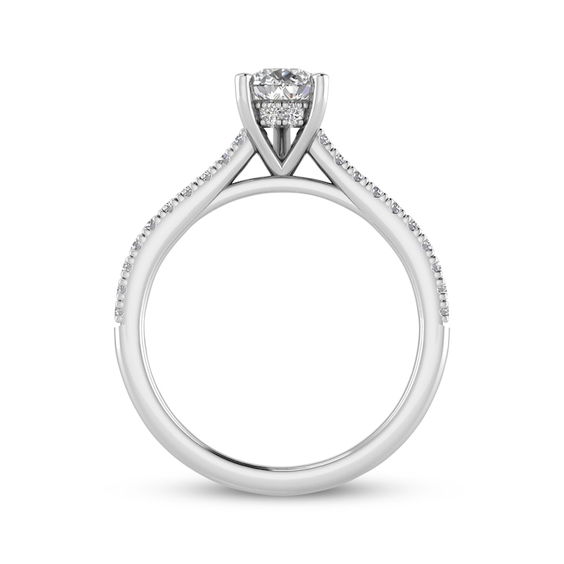Main Image 3 of Previously Owned Lab-Grown Diamonds Engagement Ring 1-1/4 ct tw Pear & Round-cut 14K White Gold