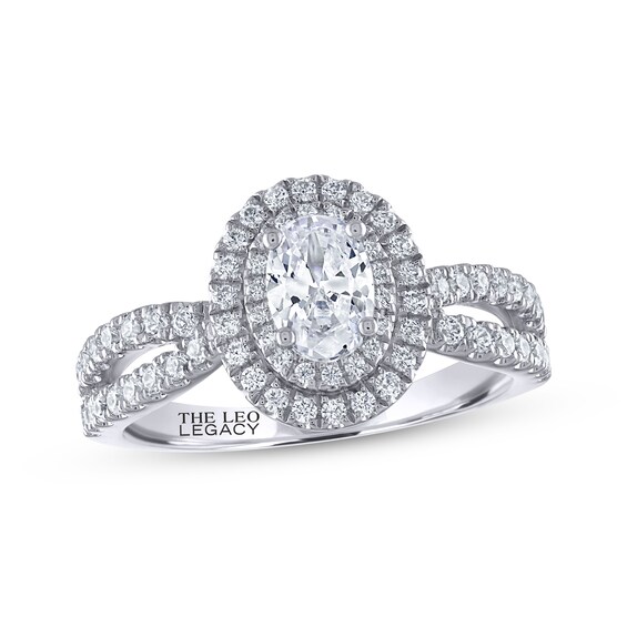 Previously Owned THE LEO Legacy Lab-Grown Diamond Oval-Cut Double Halo Engagement Ring 1 ct tw 14K White Gold