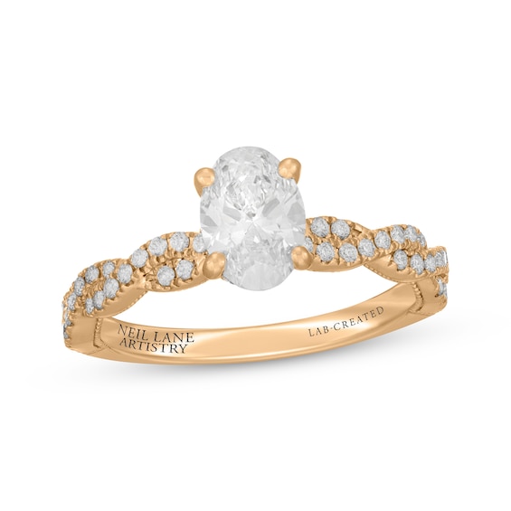 Previously Owned Neil Lane Artistry Oval-Cut Lab-Grown Diamond Twist Shank Engagement Ring 1-1/3 ct tw 14K Yellow Gold