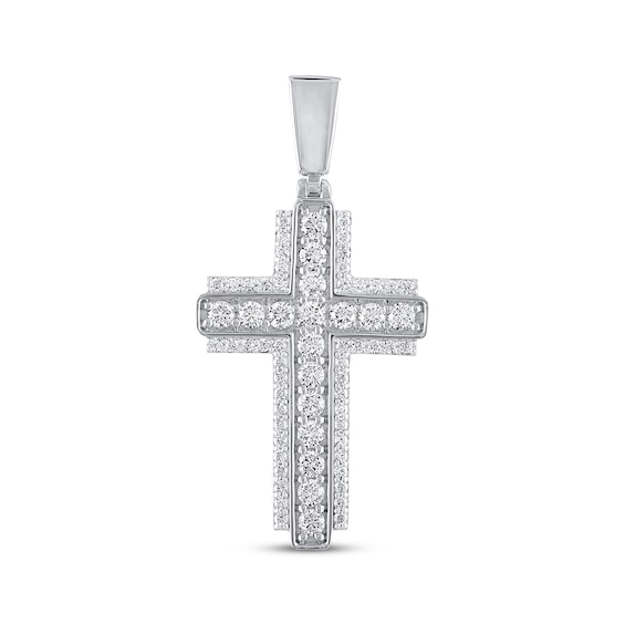 Previously Owned Men's KAY Lab-Grown Diamonds Cross Pendant 3 ct tw Round-cut 14K White Gold