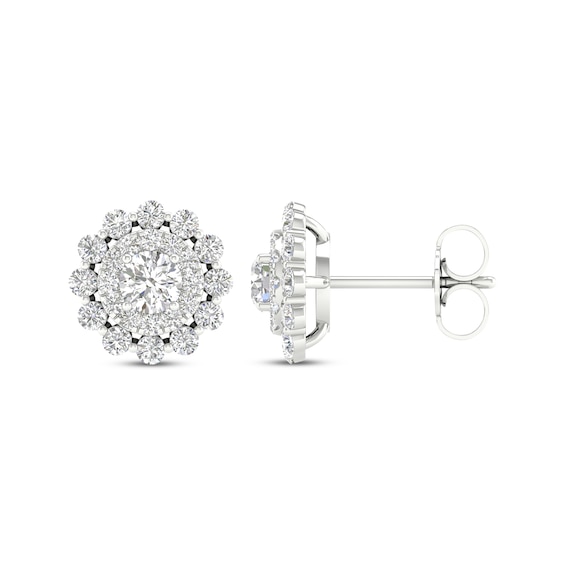Previously Owned KAY Lab-Grown Diamonds Double Frame Stud Earrings 1 ct tw 14K White Gold