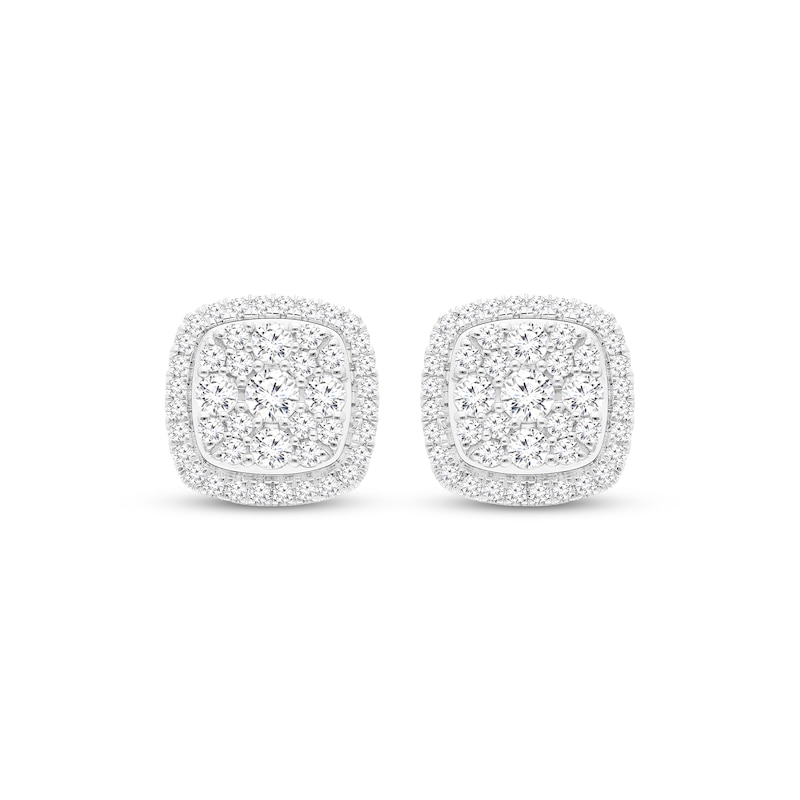 Main Image 2 of Previously Owned Lab-Grown Diamonds by KAY Composite Cushion-Frame Stud Earrings 2 ct tw 10K White Gold