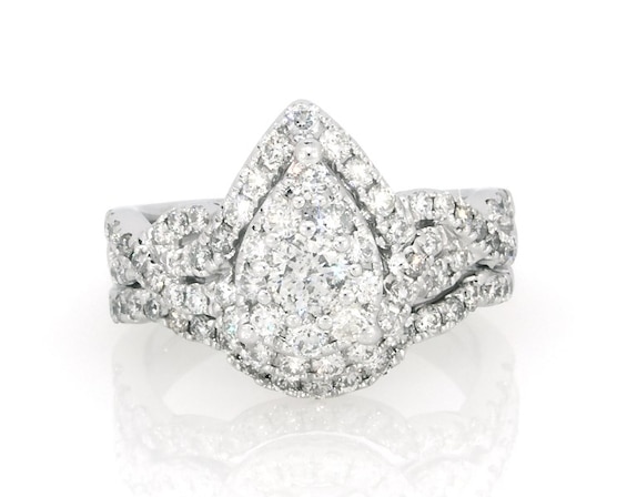 Previously Owned Multi-Diamond Pear-Shaped Bridal Set 1-1/5 ct tw 14K White Gold Size 5.5
