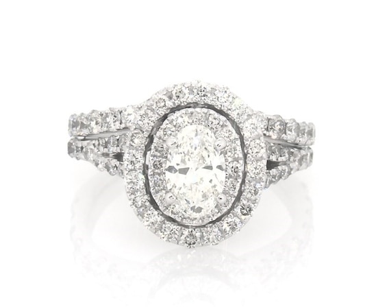 Previously Owned Neil Lane Oval-Cut Diamond Double Halo Bridal Set 1-1/2 ct tw 14K White Gold 4
