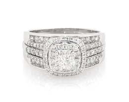 Previously Owned Princess-Cut Diamond Double Halo Bridal Set 1-1/8 ct tw 14K White Gold Size 9.75