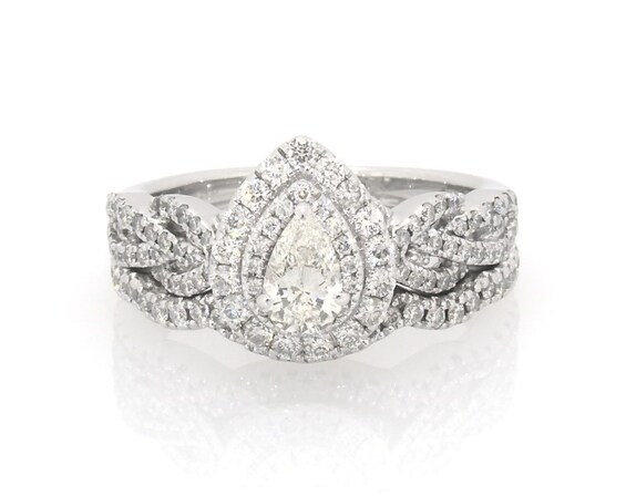 Previously Owned Neil Lane Pear-Shaped Diamond Double Halo Braided Bridal Set 7/8 ct tw 14K White Gold Size