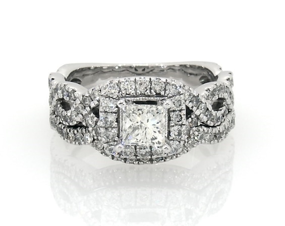 Previously Owned Neil Lane Princess-Cut Diamond Halo Bridal Set 1-1/8 ct tw 14K White Gold 6.5