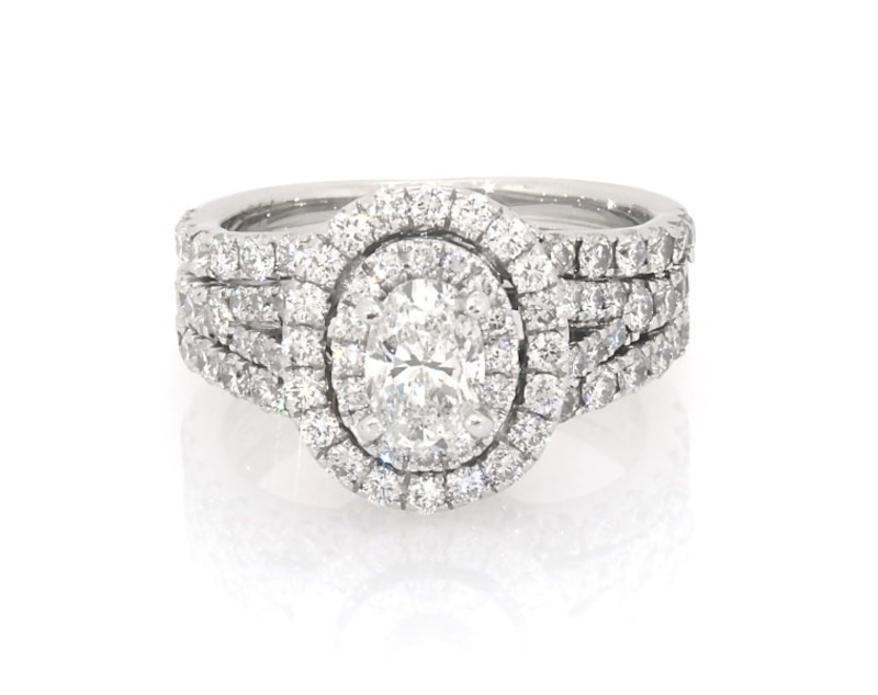 Main Image 1 of Previously Owned Neil Lane Oval-Cut Diamond Double Halo Bridal Set 1-7/8 ct tw 14K White Gold Size 5