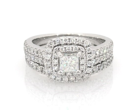 Previously Owned Princess-Cut Diamond Double Halo Bridal Set 1-1/5 ct tw 14K White Gold Size 5.5